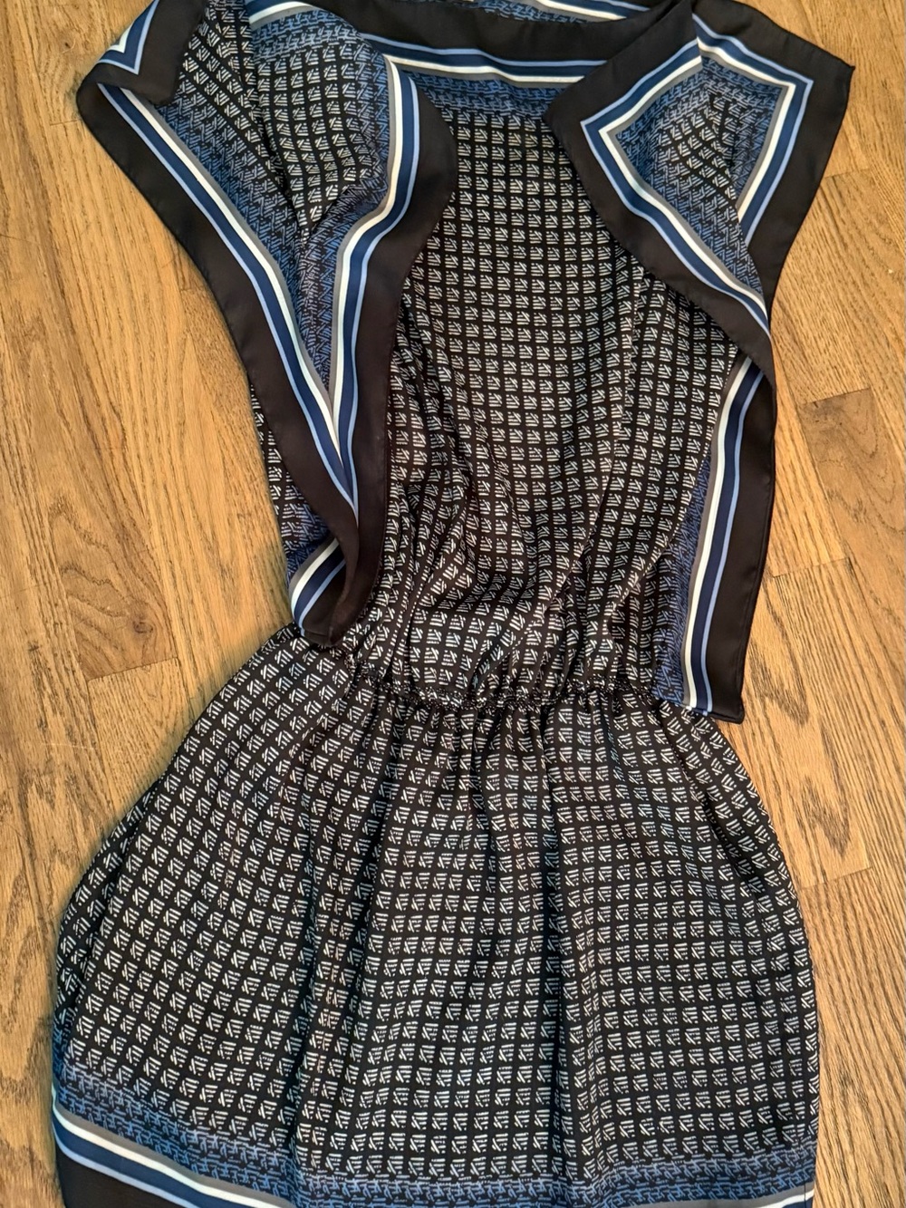 Max Studio Black & Blue Geometric Print Shirt or Mini Dress– Size Medium